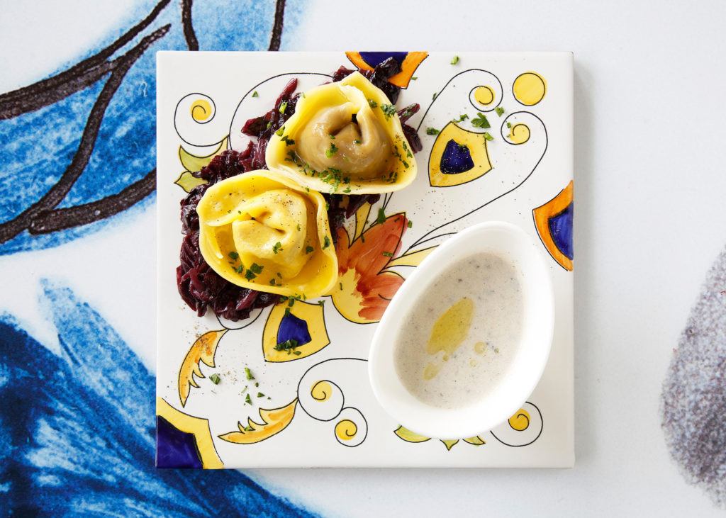 dish on square plate