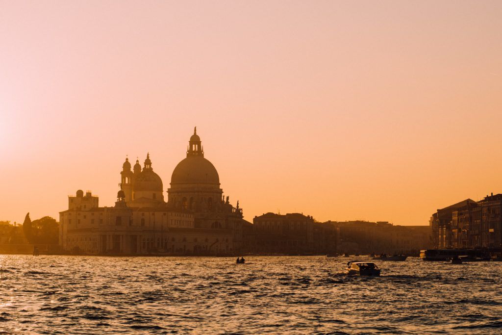 The golden hour in Venice with the view of Basilica della salute