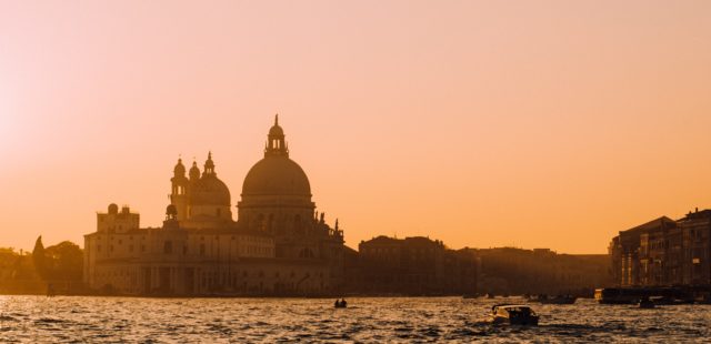 The golden hour in Venice with the view of Basilica della salute