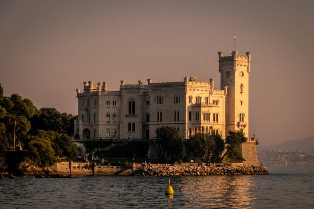 Sunset view in Trieste at Miramare Castle