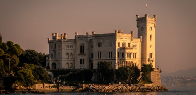 Sunset view in Trieste at Miramare Castle