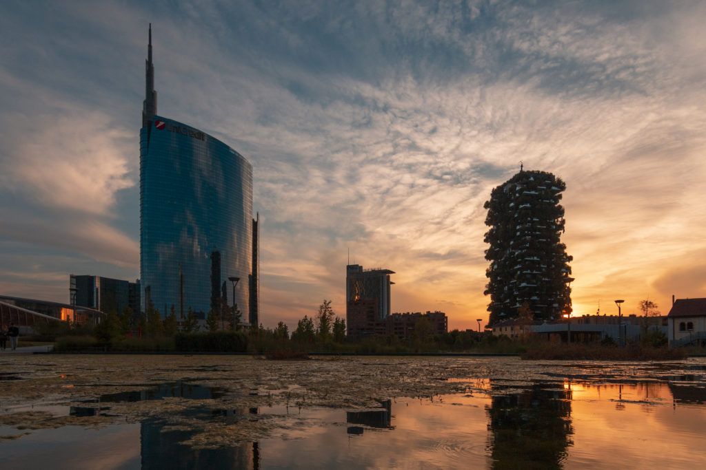 The golden hour in Milan at Porta Nuova