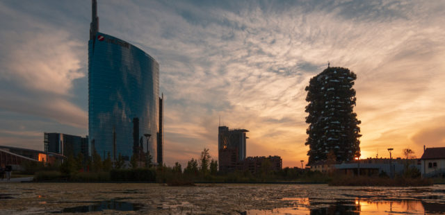 The golden hour in Milan at Porta Nuova